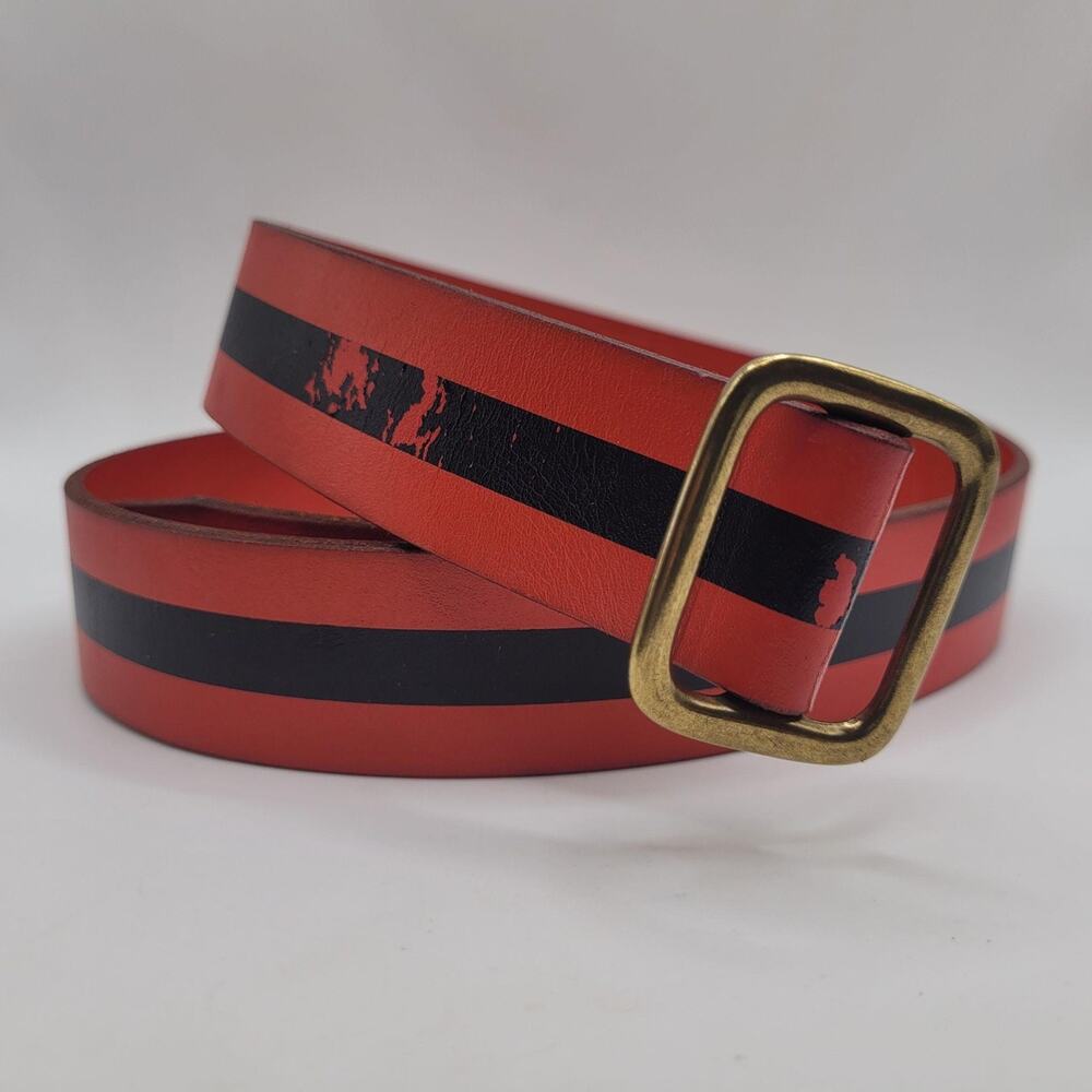Gap Belt XS Red Black Leather Striped Punk Preppy Color Block Contrast Statement